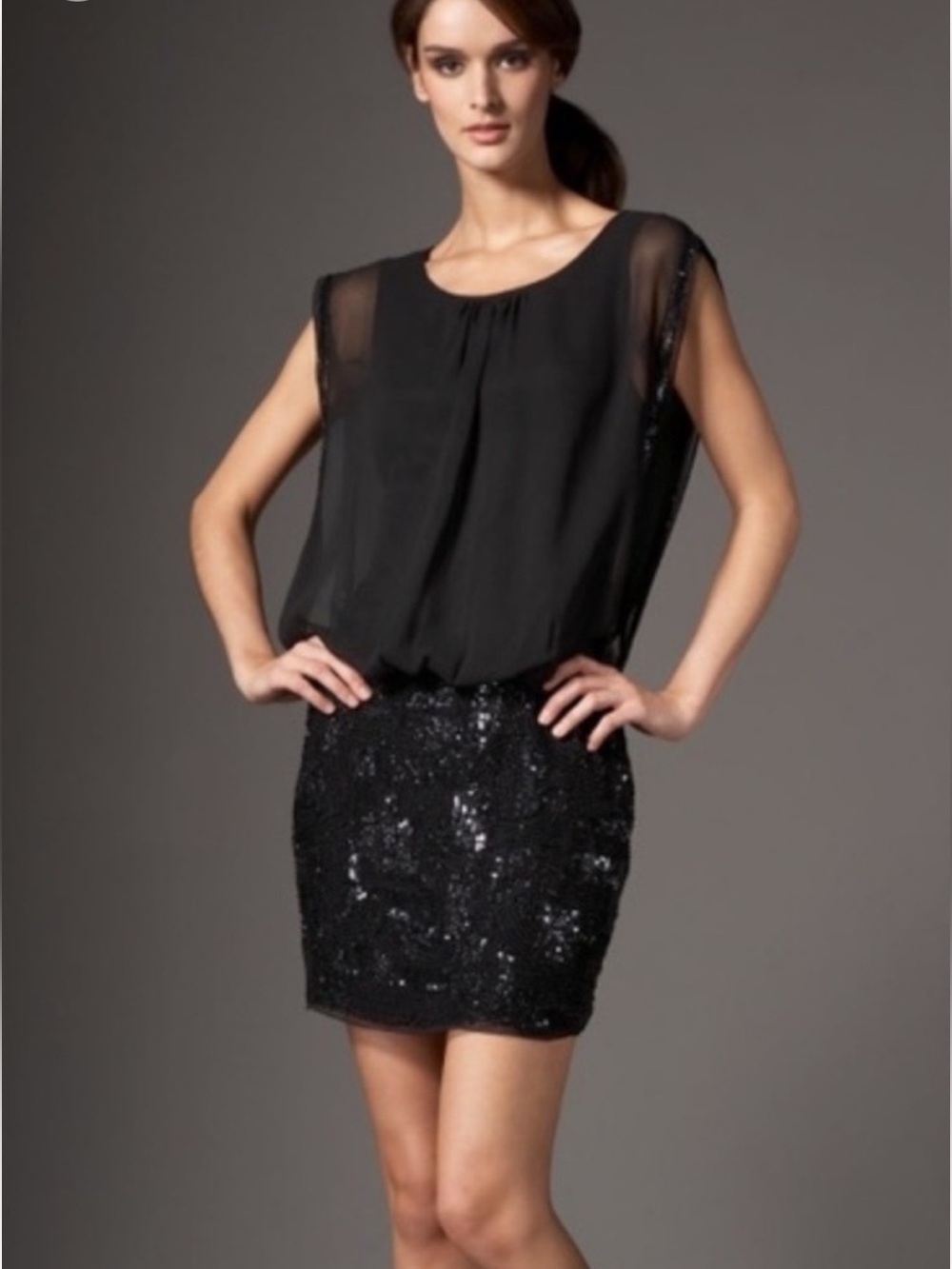 Aidan Mattox Black Sequin Overlay Party Dress